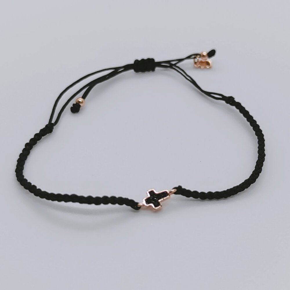 TOUS Motif cross Bracelet in Rose Gold Vermeil with Spinels and black Cord - Picture 7 of 11